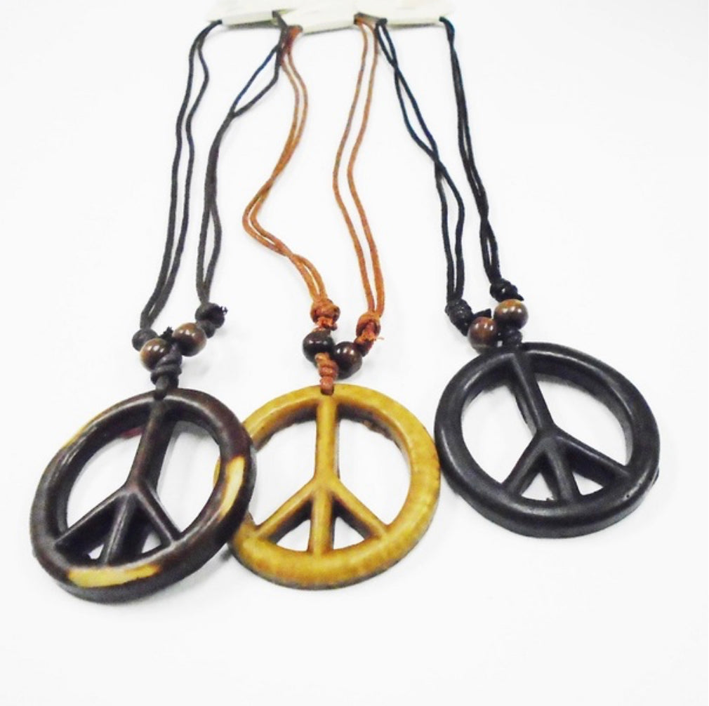 DBL Leather Cord Necklace w/ Peace Sign Pendant 27712