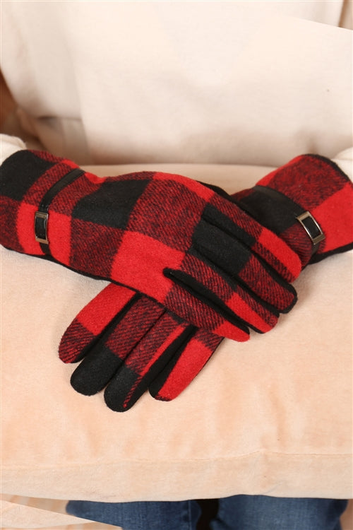 RED BLACK BUFFALO PLAID STRAP SMART TOUCH GLOVES