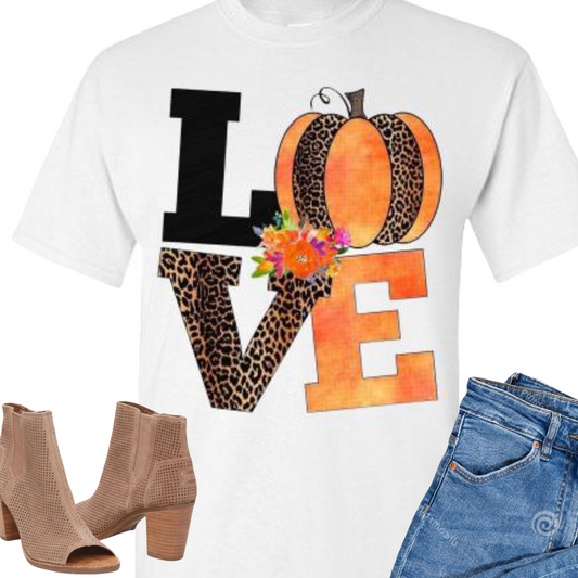 Love Leopard Pumpkin Fall Tee Shirt T-Shirt