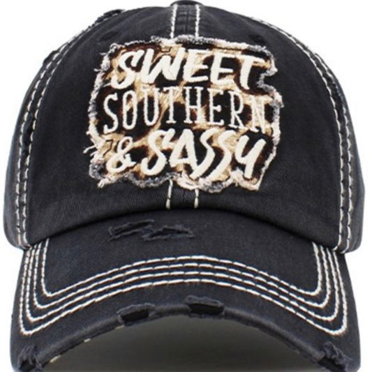 1457 Black Sweet Southern & Sassy Distressed Hat Cap