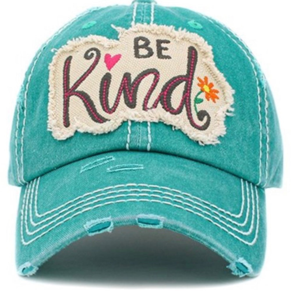 1442 Turquoise Blue Be Kind Distressed Hat Cap