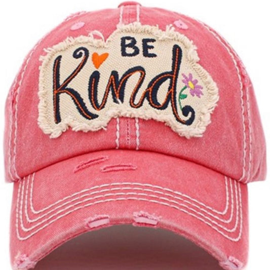 1442  Pink Be Kind Distressed Hat Cap