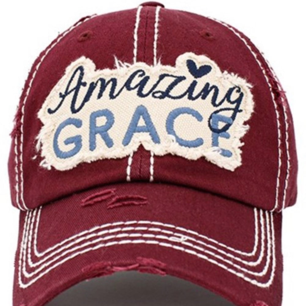 1403 Maroon Amazing Grace Distressed Hat Cap