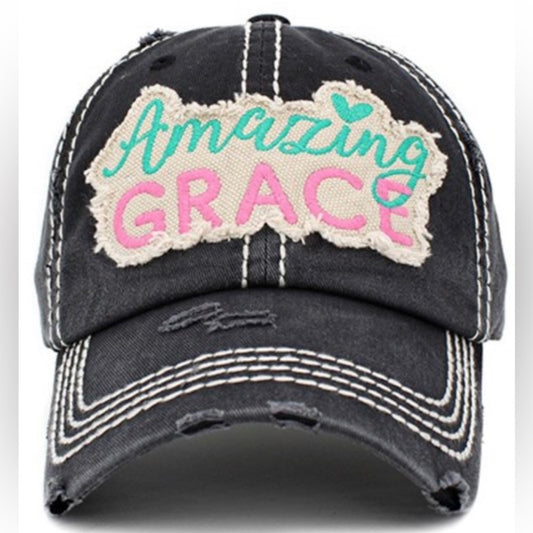 1403 Black Amazing Grace Distressed Hat Cap