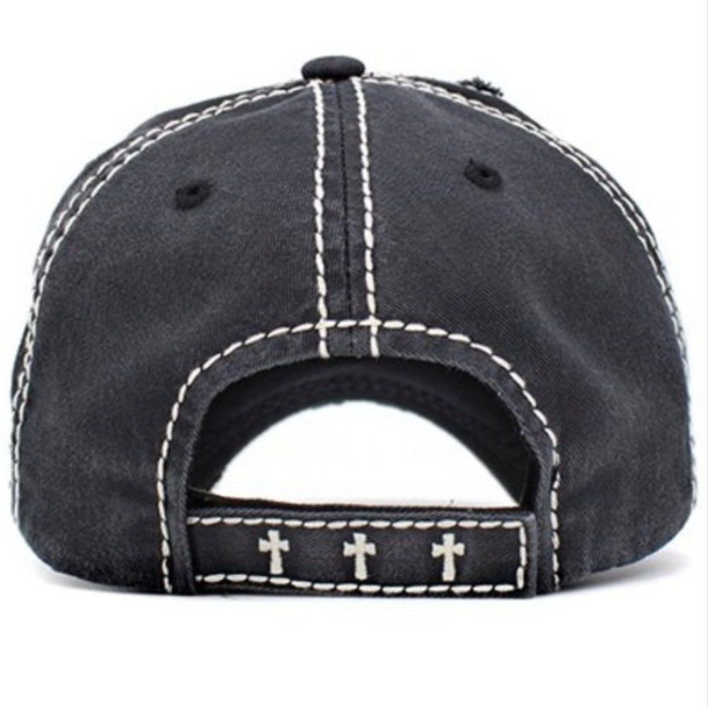 1403 Black Amazing Grace Distressed Hat Cap