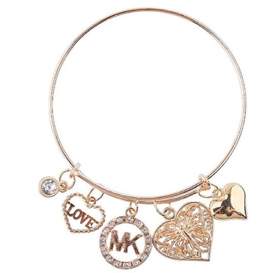 Gold or Silver Wire Bangle Bracelets with MK and Mix Charms