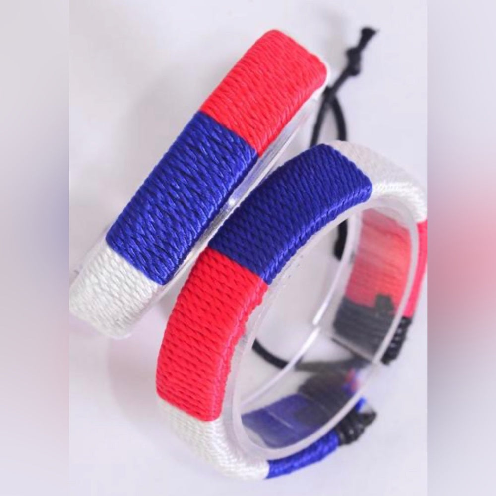 Hand Woven Patriotic American Adjustable Unisex Bracelet
