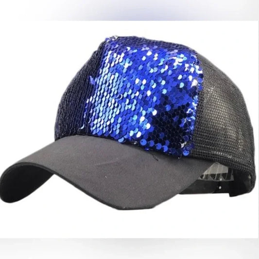 Blue Sequin Mesh Sparkle Bling Hat