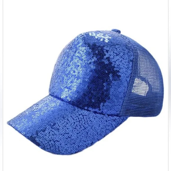 Blue Sequin Sparkle Bling Glam Hat Cap