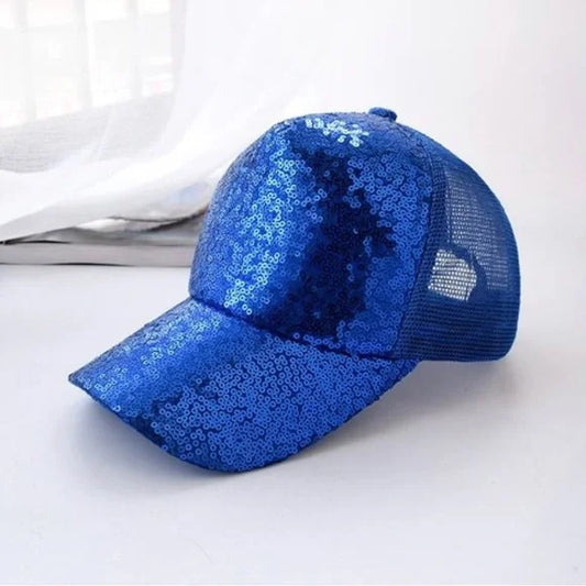 Blue Sequin Sparkle Bling Glam Hat Cap