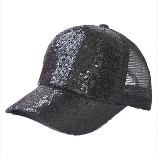 Kids Black Sequin Sparkle Bling Glam Hat Cap