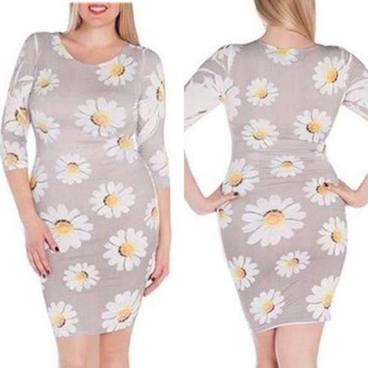 Plus Size Floral Daisy Print Flower Dress 1X 2X