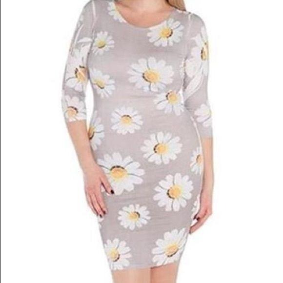 Plus Size Floral Daisy Print Flower Dress 1X 2X