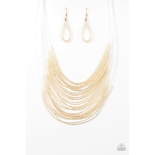 Catwalk Queen – Gold Necklace Earring Jewelry Set Paparazzi 1348