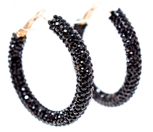 Black Sparkle Glitter Hoop Earrings