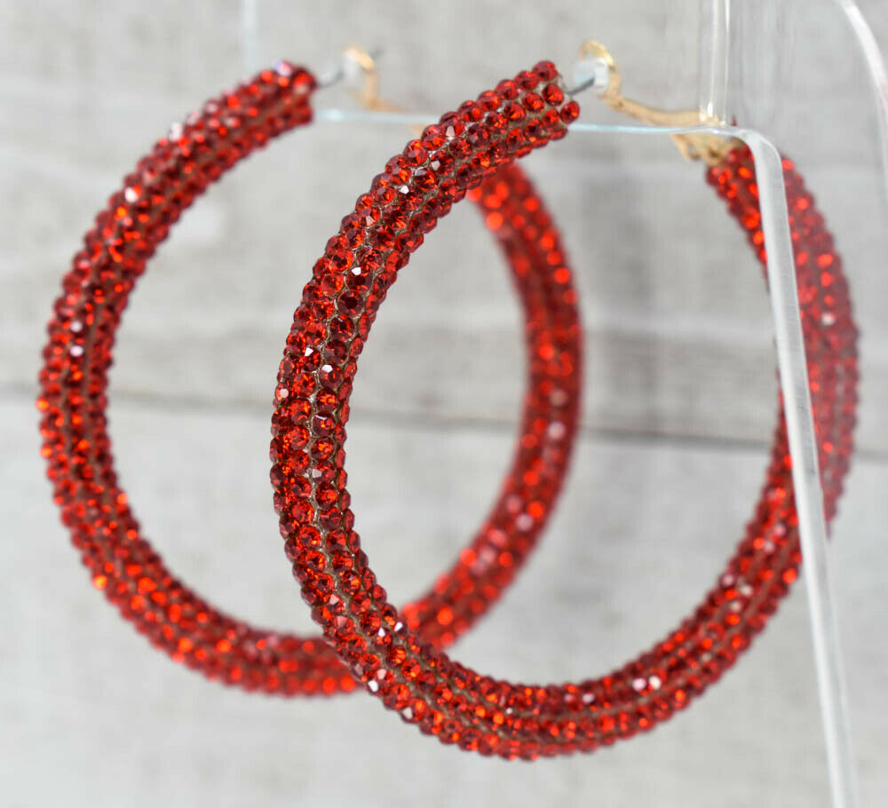 Red Sparkle Glitter Hoop Earrings 26518