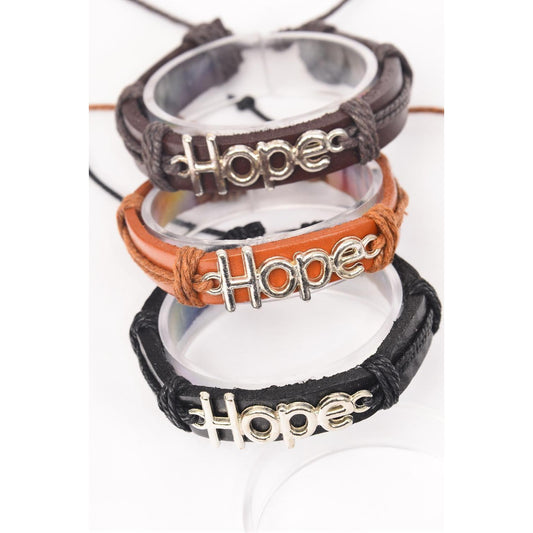 Real Leather Band Hope Unisex Adjustable Bracelets