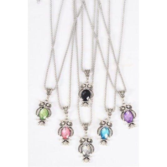 Owl Glass Diamond Cut Silver Chain Necklace Jewelry 878
