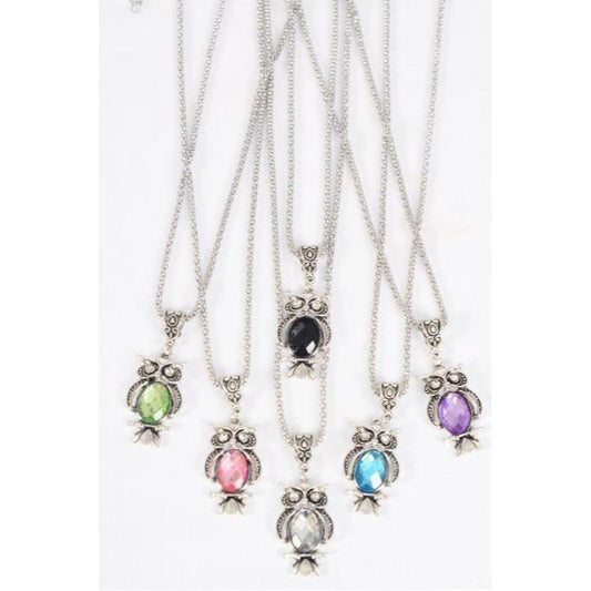 Owl Glass Diamond Cut Silver Chain Necklace Jewelry 878