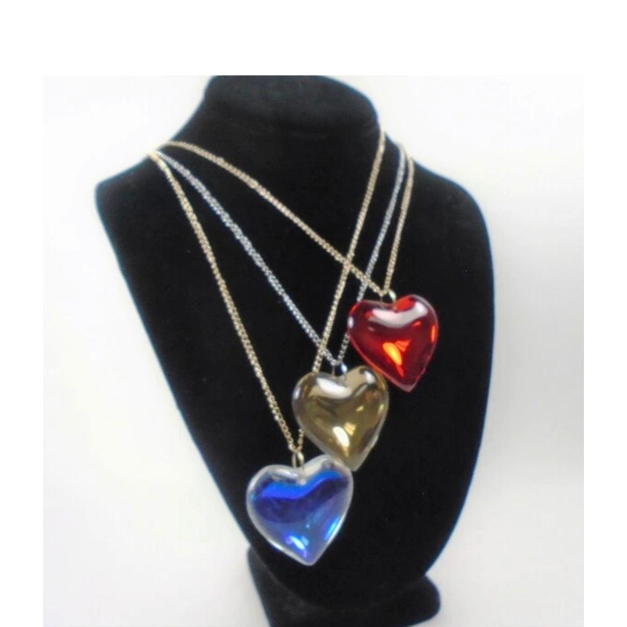Gold & Silver Chain Necklace w/ 1.5" Glass Heart Pendant