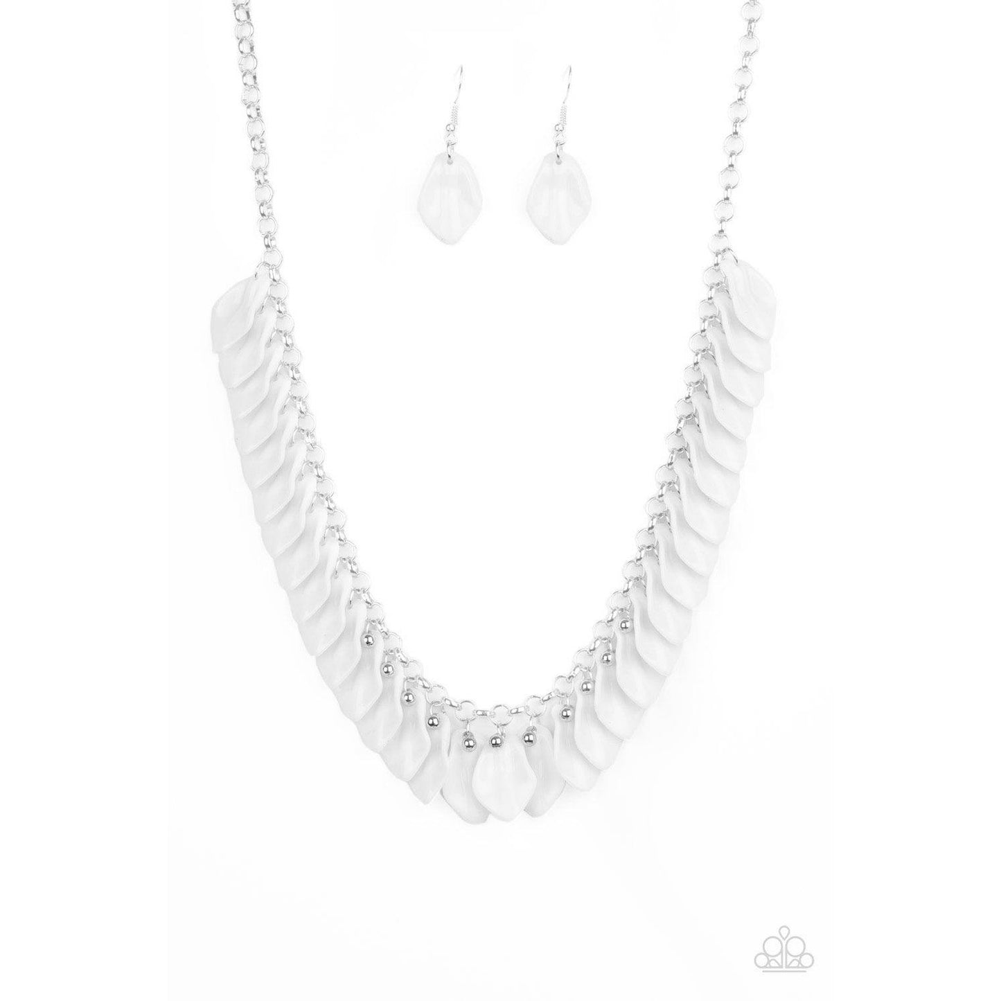 Super Bloom – White Necklace Earring Jewelry Set